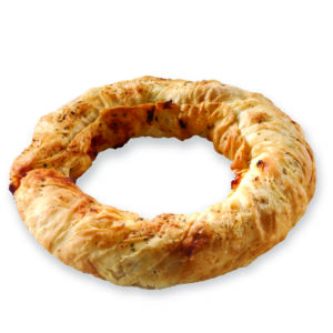 Rounded stuffed bagel w olives+tomato vegan STS 30X220gr (KO-001)