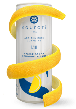 Greek carbonated mineral water (soda) w lemon and lime SOUROTI 4x6x330ml in cans