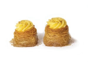 Greek style frozen mini kadaifi nest filled w custard cream in syrup PASTAKI code 7011