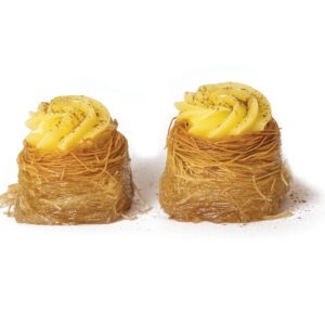 Greek style frozen mini kadaifi nest filled w custard cream in syrup PASTAKI code 7011