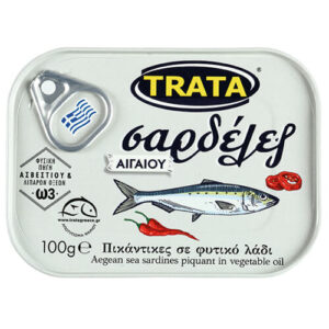 Greek canned Aegean spicy sardines in vegetarian oil 100gr TRATA