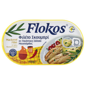 Greek canned mackerel fillet in spicy mustard sauce FLOKOS by TRATA 150gr