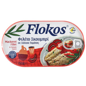 Greek canned mackerel fillet in tomato sauce FLOKOS by TRATA 150gr