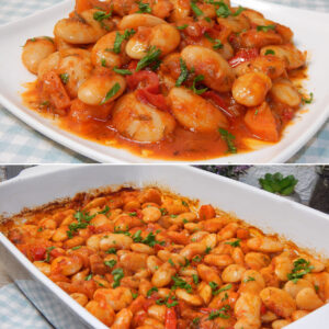 Greek cooked frozen lima beans (gigantes) in tomato sauce 3traysx2100gr/case SPITRO code P4222051